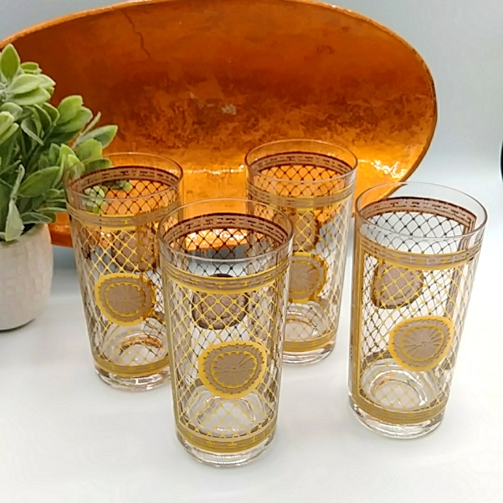 🏵️2x HP! 22K Gold Embossed Capri Glassware of California Highball glass 1946. - Picture 7 of 9
